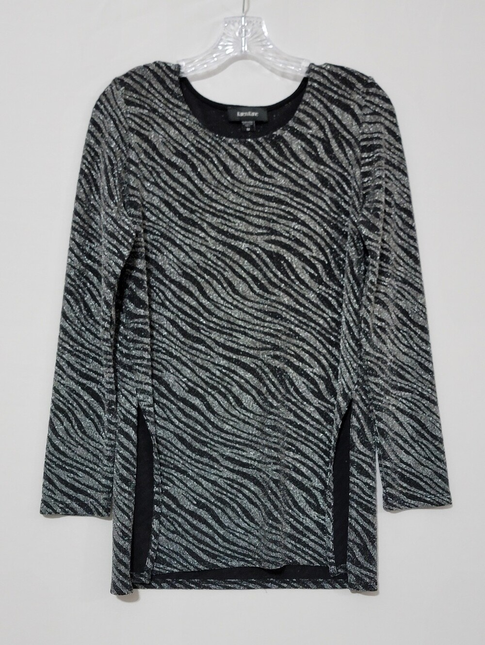 Metallic Zebra Print Long Sleeve Top Black Silver Shimmer Size M